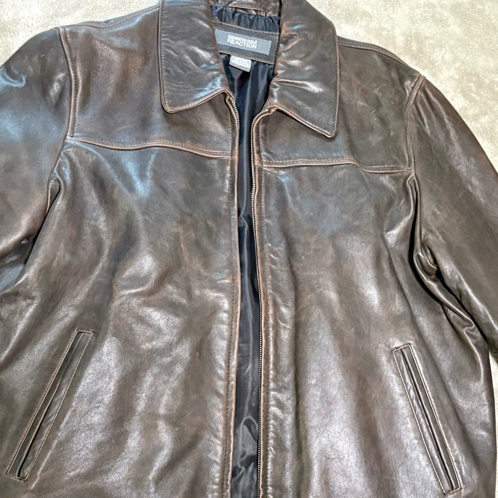 Kenneth Cole Dark Brown Leather Bomber Jacket
